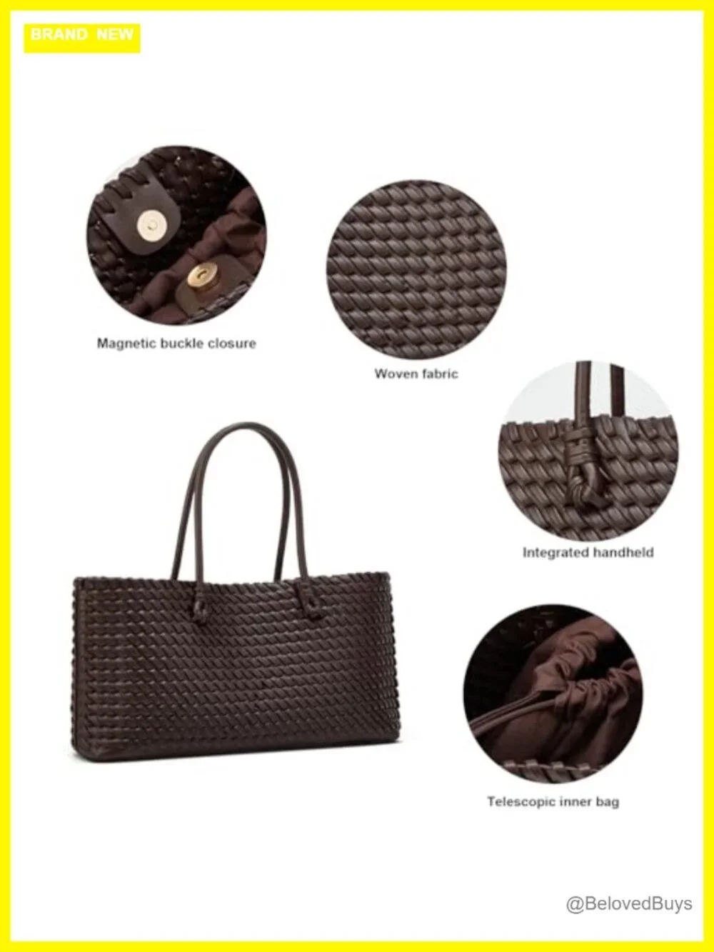 Large Vegan Leather Woven Tote Bag for Work Travel Crossbody